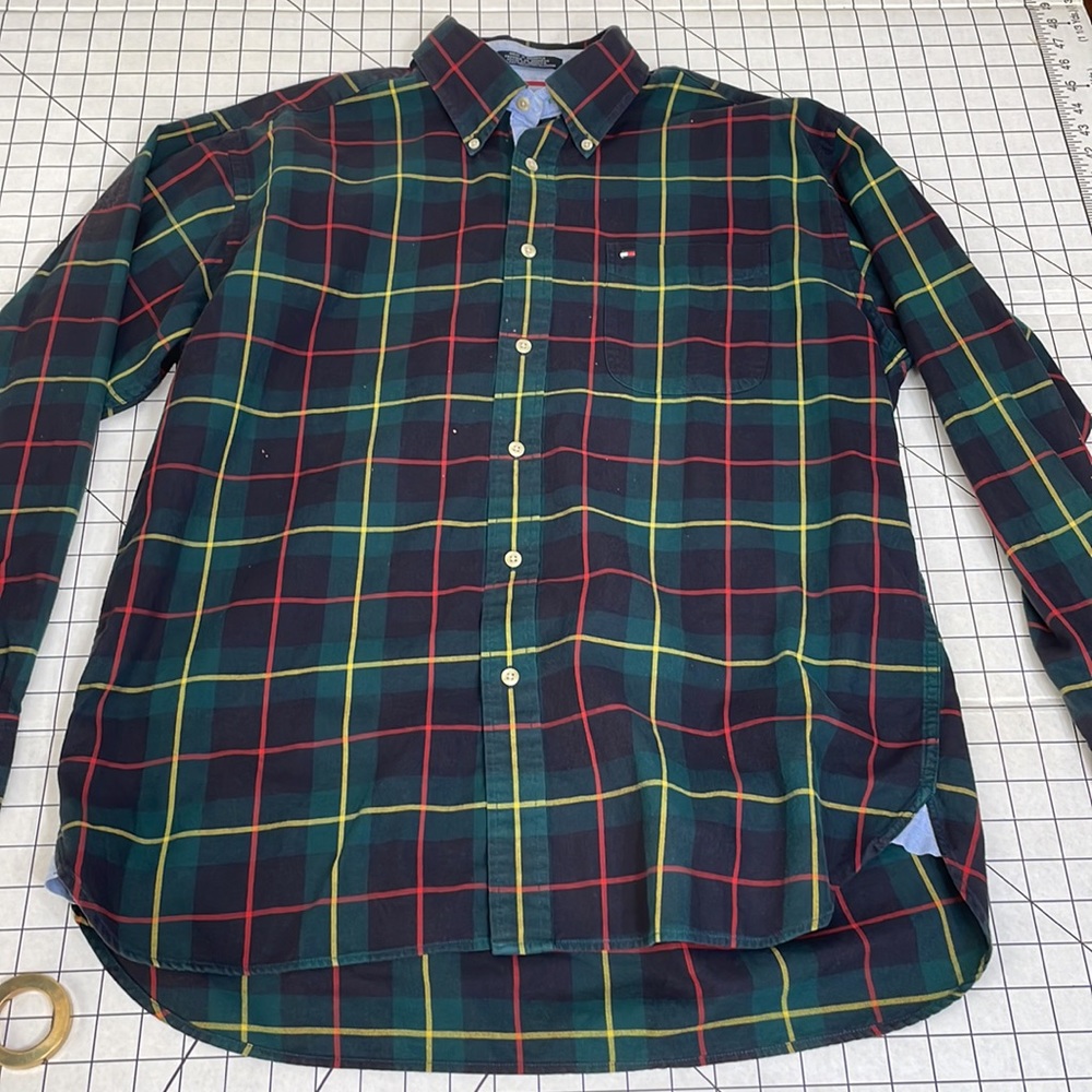 Tommy Hilfiger dark blue/green plaid w red/yellow long sleeve work shirt - Picture 4 of 10